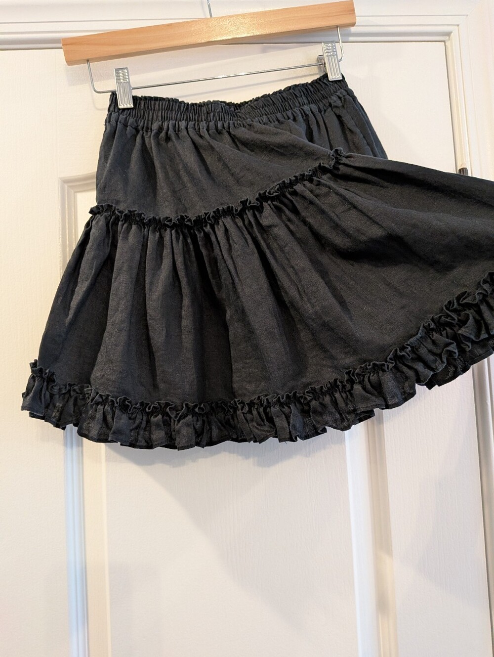 Hill House Paz Mini Skirt Black Linen Ruffle Coquette Girl Goth Romantic Size S - Picture 8 of 11